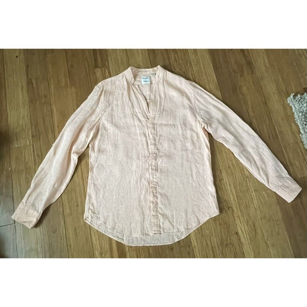 Murano Baird McNutt 100% Linen‎ Women's Shirt Mandarin Collar Medium, Peach